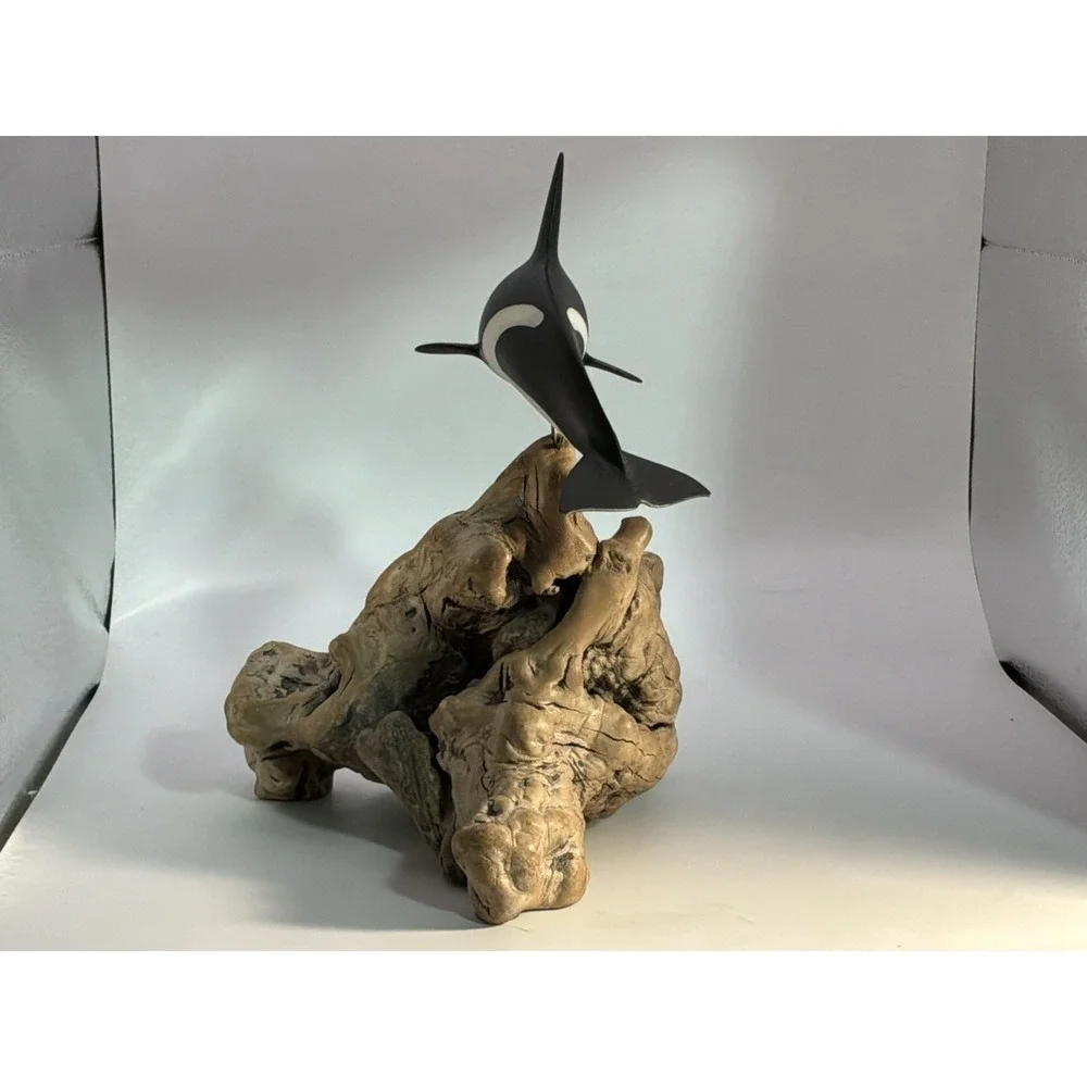 John Perry Diving Killer‎ Whale Orca Burl Wood Base